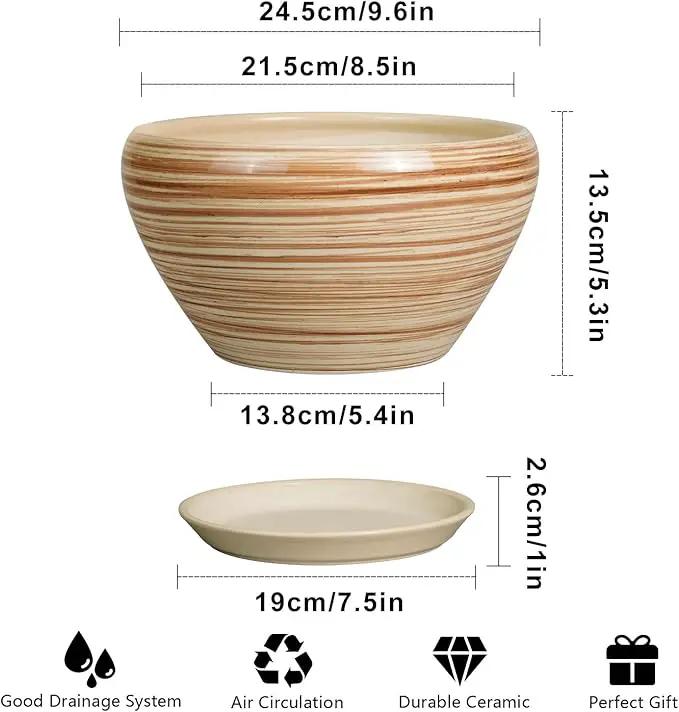 Indoor Planter 9 Inch - Ceramic Pots for Plants Plant Pot Indoor with Drainage Hole and Saucer Round Large Planter Modern Outdoor Flower Pot for House Patio Yellow by GreenHaven Gardens