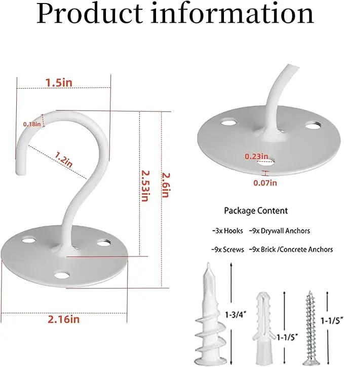 Ceiling Hooks for Hanging Plants- Metal Heavy Duty Wall Mounted Hangers for Hanging Bird Feeders, Planters, Wind Chimes, Include Professional Drywall Anchors (5 Pack) (Bright White) by GreenHaven Gardens