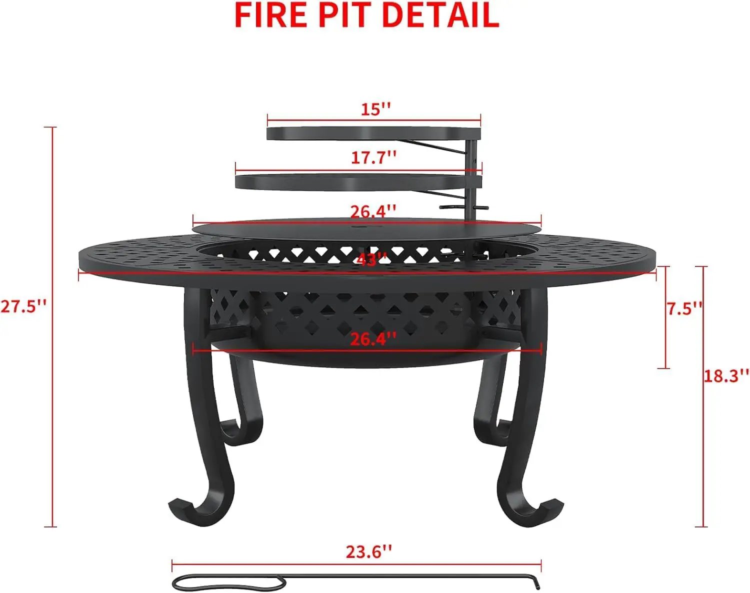 43 Inch Fire Pit with 2 Grill for Outside, Outdoor Wood Burning Firepit with Lid, Metal Round Table for Backyard Patio Garden Picnic Camping Bonfire, Black by GreenHaven Gardens