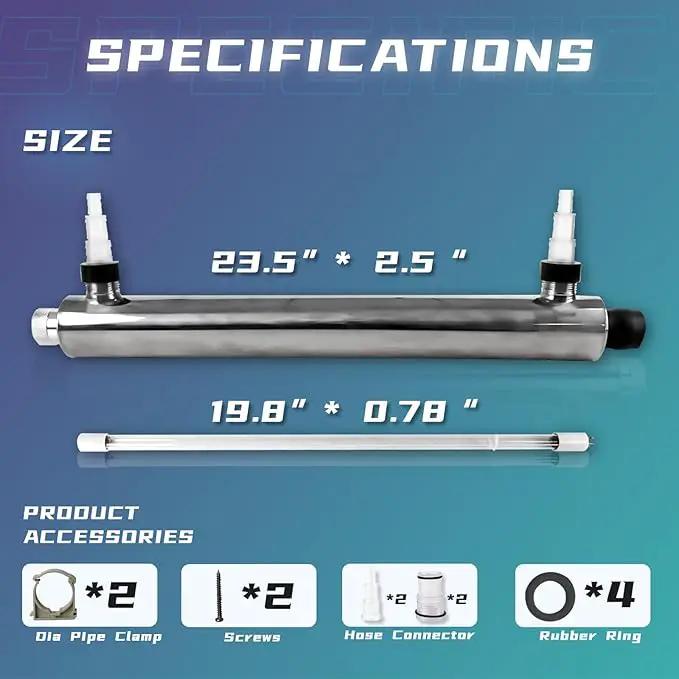 UV Light for Aquarium Algae Control with 55W UVC Bulb Stainless Steel Ultraviolet Green Water Machine Algae Remover for Pond by GreenHaven Gardens