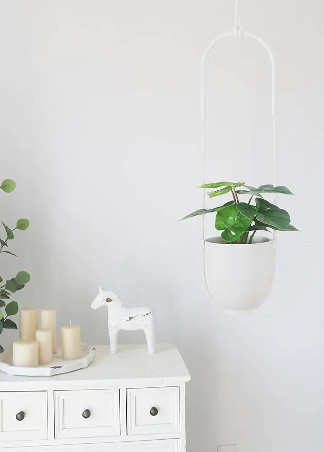 Boho Hanging Planter for Indoor Outdoor Plants Modern Wall and Ceiling Hanging Plant Basket Holder Hanger for Vines Succulents Ferns Room Decor(White) by GreenHaven Gardens