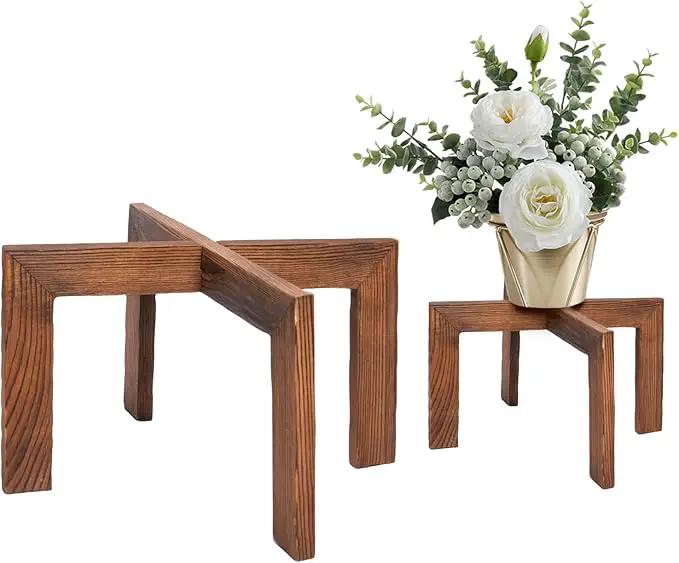 HPC DECOR 2 Pack Wood Plant Stand-Mid Century Modern Planter Stands-Wooden Flower Pot Stands Riser,Low Short Plant Stands Indoor-Modern Minimalist Wooden Stool for Plant Pot Holder, Fit 5-15 Inch Pot. by GreenHaven Gardens