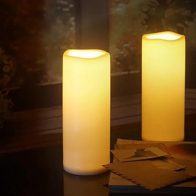 CANDLE CHOICE Waterproof Outdoor Battery Operated Flameless Candles with Remote Timer Large Tall White Plastic Bright Flickering Electric LED Pillars Lantern Patio Garden Decoration 4x10 Inches 2 Pack by GreenHaven Gardens