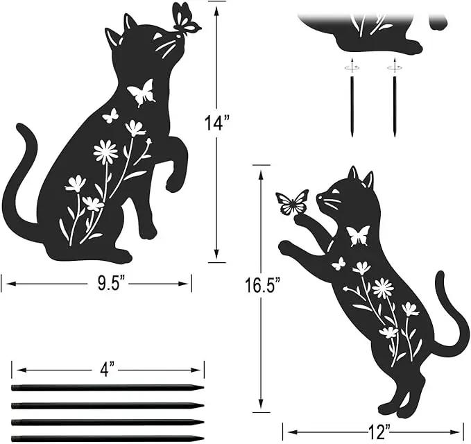 Metal Cat Garden Decor for Outside,Set of 2 Black Cat Silhouette Garden Stakes,Cat Yard Decor Outdoor by GreenHaven Gardens