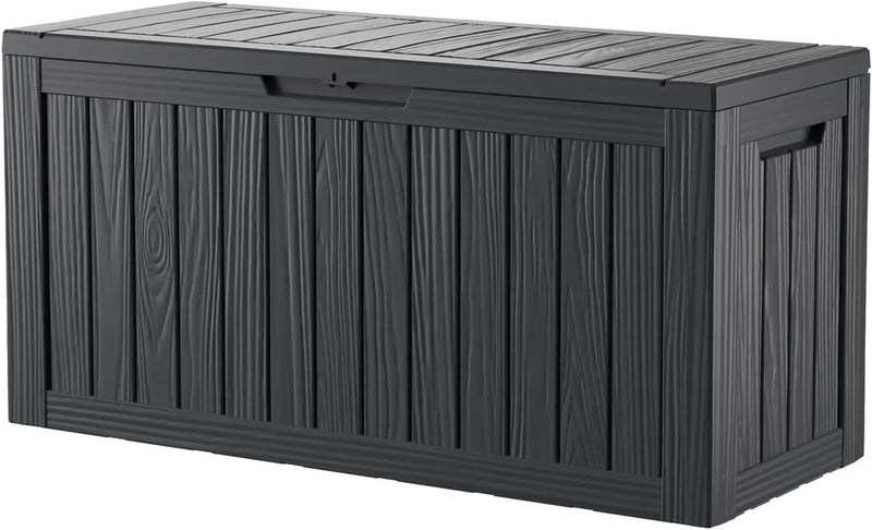 80 Gallon Waterproof Large Resin Deck Box Indoor/Outdoor Lockable Storage Container and Seating for Garden, Pool, and Patio (80 Gallon, Black) by GreenHaven Gardens