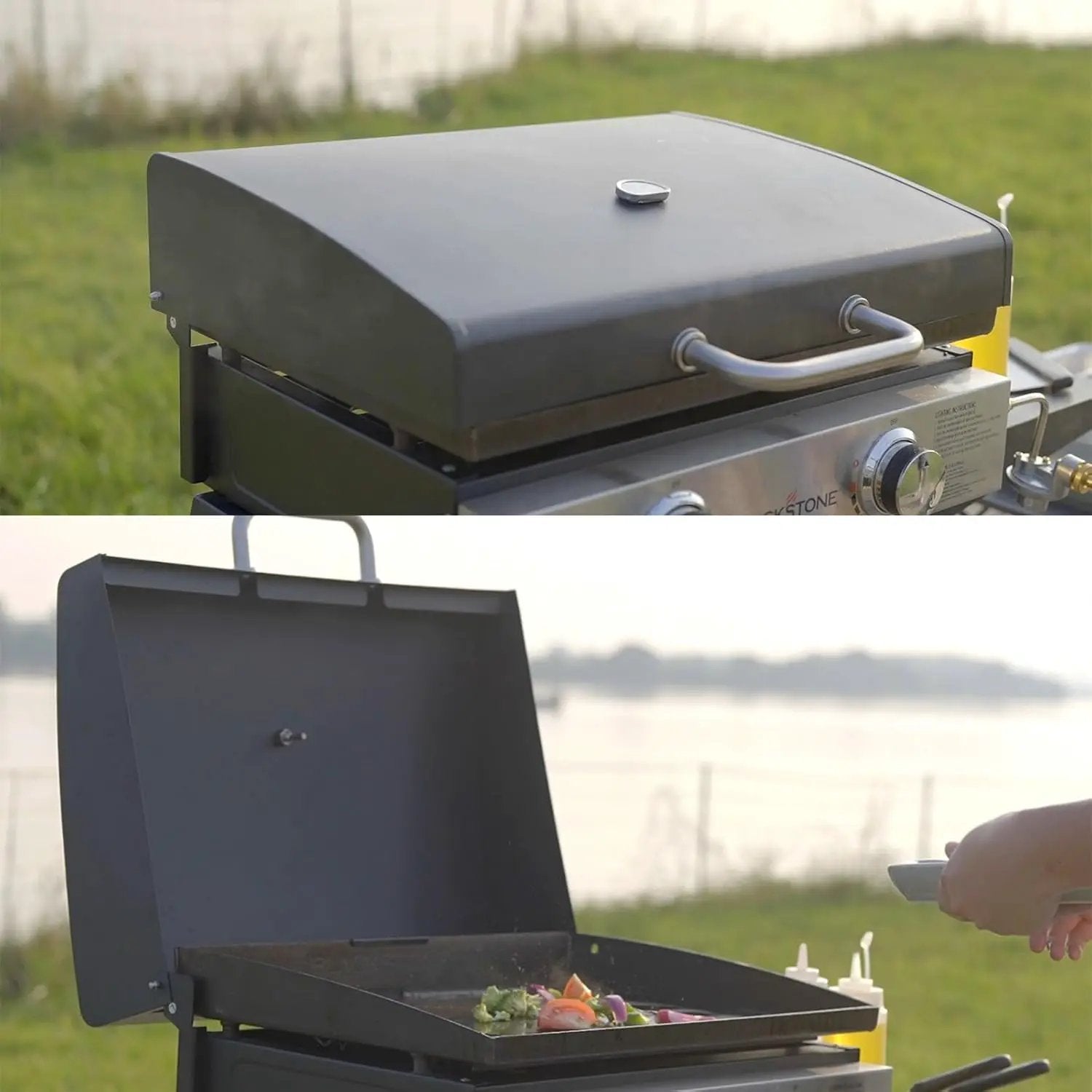 5011 Hard Cover Hood with Temperature Gauge for Blackstone 22 inch Table Top Griddle, Griddle Lid and Heavy Duty Grill Cover & Bag for Blackstone 22" Table Top Griddles, Black by GreenHaven Gardens