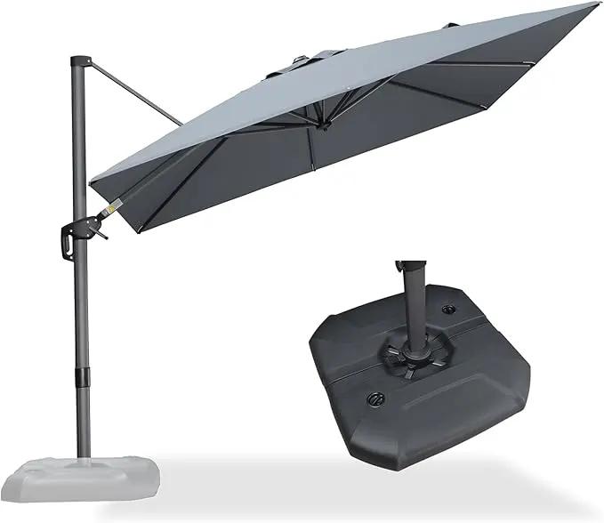 PURPLE LEAF 9 Feet Patio Umbrella with Base Outdoor Cantilever Square Umbrella Aluminum Offset Umbrella with 360-degree Rotation for Garden Deck Pool Patio Light Grey by GreenHaven Gardens