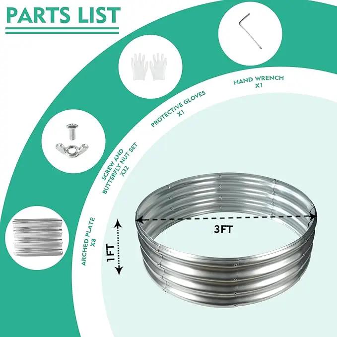 36 Inch Diameter Silver Galvanized Garden Raised Bed/Plant Box/Fire Ring-0.8mm Thick,12 Inch Tall,Crimped Edge and Corner,No Sharpe,Perfect for Plantings (3FT Diameter, Round) by GreenHaven Gardens
