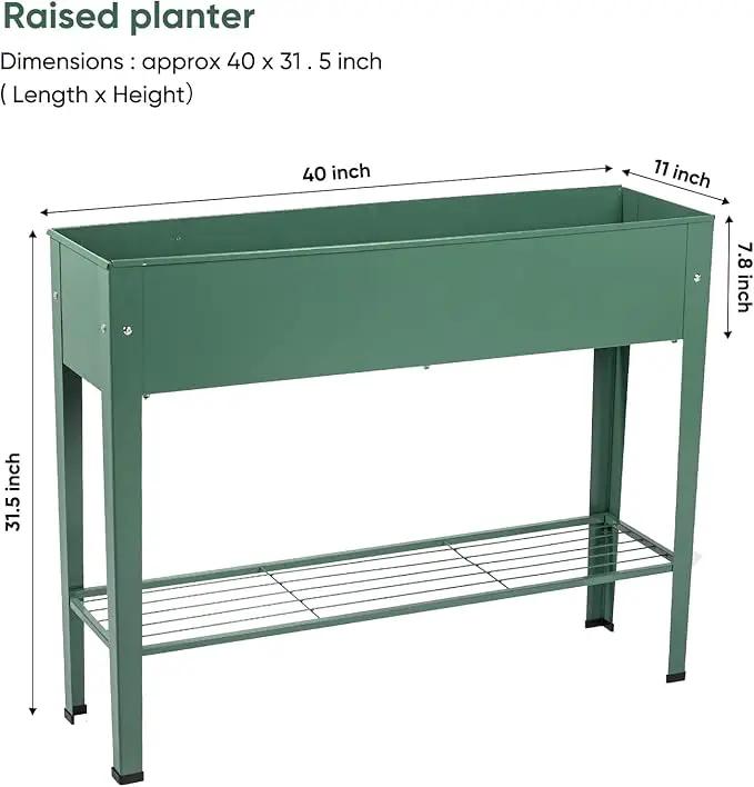 Raised Garden Bed, Elevated Planter Green Metal Plant Box with Legs Standing Garden Stand Drainage Holes Green (Green 40" L x 11" W x 31" H) by GreenHaven Gardens