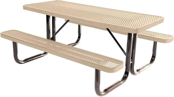 Coated Outdoor Furniture Heavy-Duty Portable Outdoor Picnic Table, Thermoplastic Coated Expanded Metal Commercial-Grade Patio Dining Furniture Made in America (6ft Rectangular, Tan) by GreenHaven Gardens