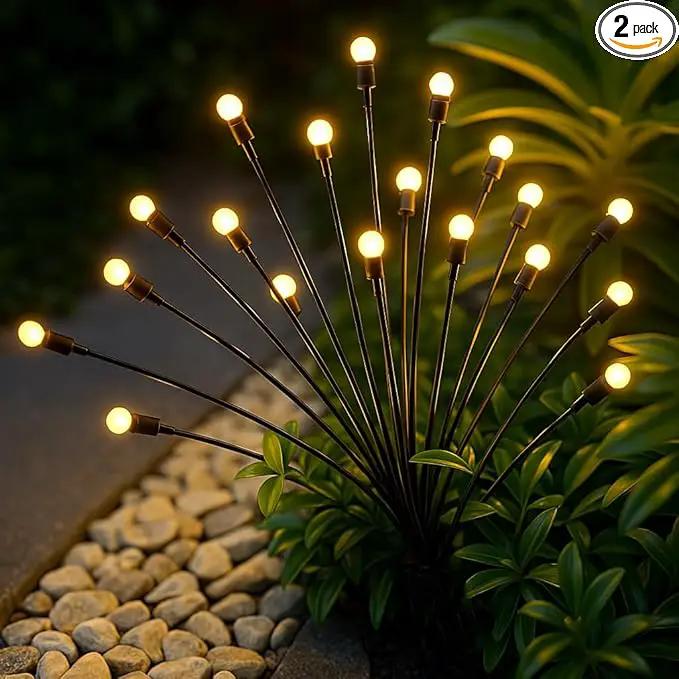 Solar Garden Lights, 2-Pack Dual Mode 20-LED Waterproof Outdoor Solar Firefly Lights for Yard, Patio, Pathway – Warm White Ambiance by GreenHaven Gardens