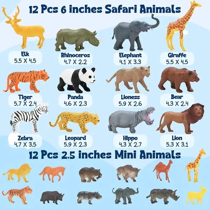 24Pcs Safari & Zoo Animals Figures, Realistic Plastic Animal Toys Set for Kids 1 2 3, Lion, Elephant, Perfect for Play, Education, Baby Shower Decor,Party Supplies Cake Topper by GreenHaven Gardens