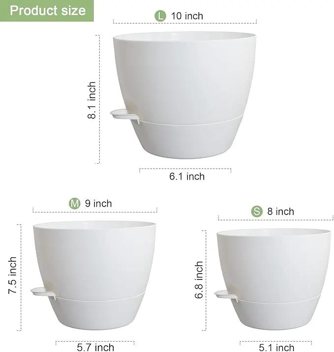 10/9/8 inch Medium Self Watering Pots, Plant Pots with Mesh Drainage Holes for Indoor Outdoor Garden Plants, Flower Pots with Removable Reservoir, Set of 3 Plastic Planters, White by GreenHaven Gardens