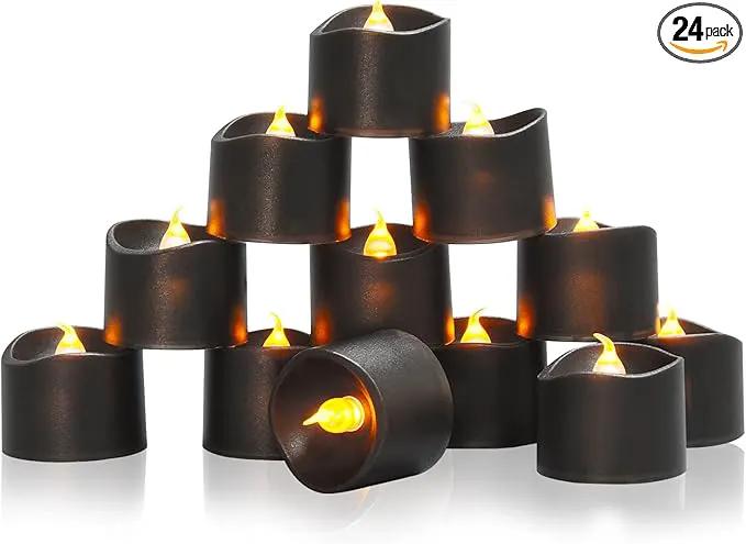 JOSU Flameless Candles Halloween Decorations, 24PCS Tea Lights Candles Battery Operated, Realistic Votive Tealights with Warm Light for Christmas Decors Outdoor(Black) by GreenHaven Gardens