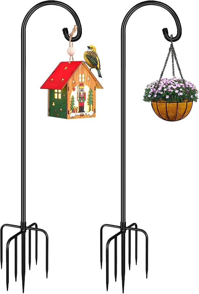 Shepherd Hook 108 Inch Tall Heavy-Duty Metal Garden Hanging Pole Stake for Bird Feeder Pole Plant Baskets, Black (2 Pack) by GreenHaven Gardens