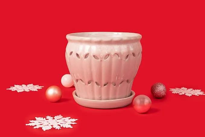rePotme Orchid Pot - 6 inch Ceramic Pot with Holes, Pinwheel Fluted (White Diamond) - Includes Free 6 inch Slotted Liner by GreenHaven Gardens