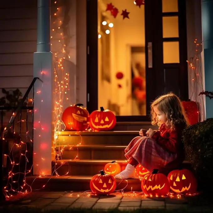 JMEXSUSS 66ft 200 LED Thanksgiving Lights Outdoor, Orange String Lights Indoor Clear Wire, 8 Modes Orange Christmas Lights Plug in for Fall Autumn Harvest Tree Garden Patio Thanksgiving Decorations by GreenHaven Gardens