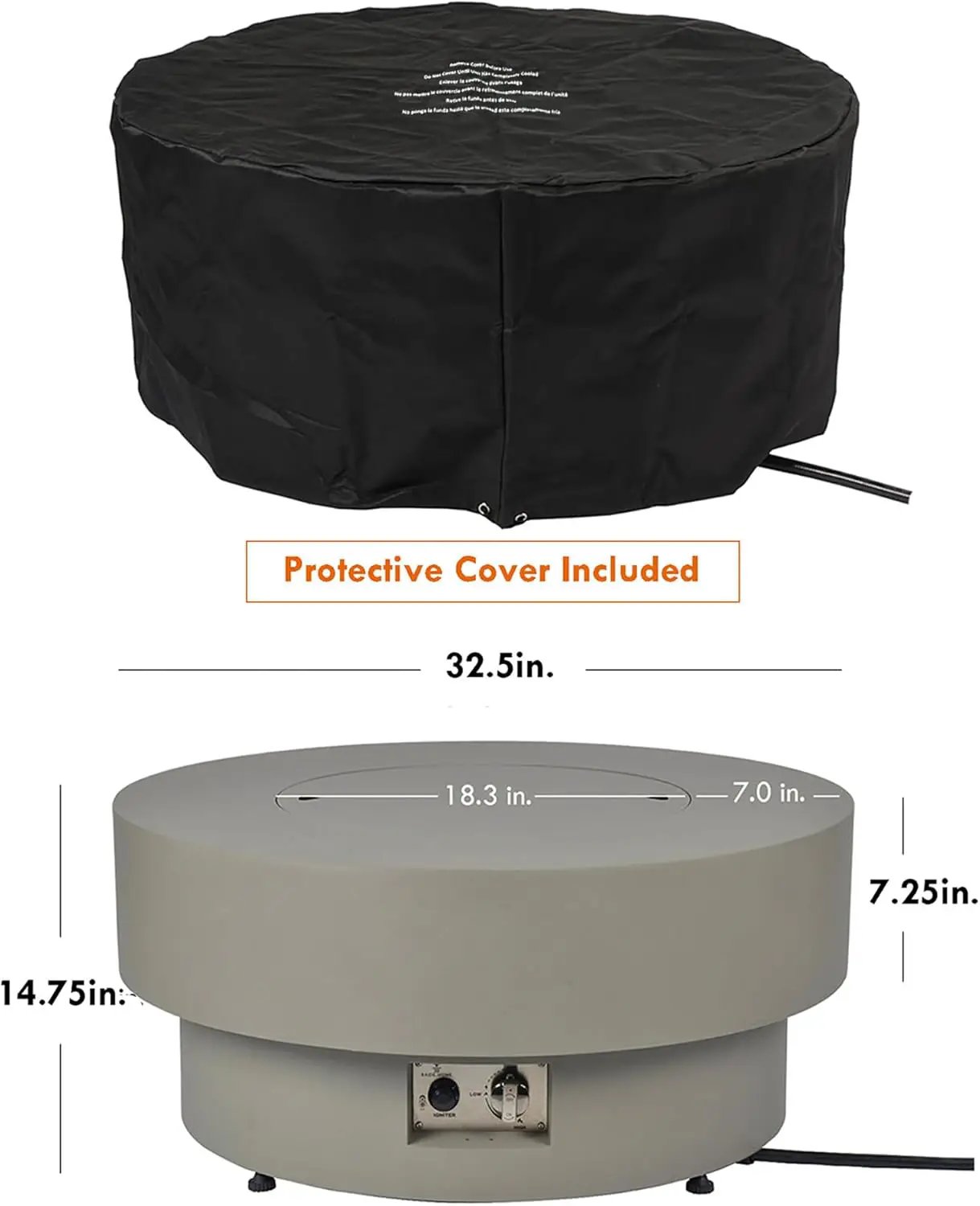 32.5-inch Outdoor Gas Fire Pit Table with Natural Gas Conversion Kit, 50,000BTU Propane Gas Fire Pits for Outside Patio w/Round Burner Lid, Glass Rocks, Cover by GreenHaven Gardens