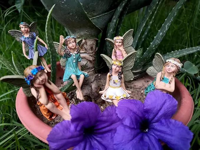 Fairy Garden Accessories Outdoor Indoor, 6pcs Miniature Fairies Figurines for Pot Plants and Mini Garden Lawn Decorations by GreenHaven Gardens