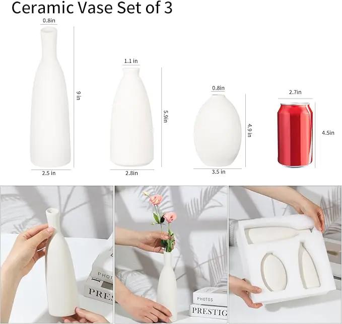 Ceramic Vase Set of 3, Small Flower Vase for Home Decor, Decorative Vases for Pampas Grass & Dried Flowers, Living Room, Bedroom, Bathroom, Shelf Centerpiece Table Decorations by GreenHaven Gardens