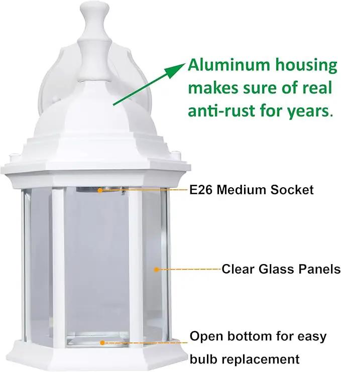 LIT-PaTH Outdoor Wall Lantern, Wall Sconce as Porch Lighting Fixture, E26 Medium Base Max 60W, Aluminum Housing Plus Glass, Matte White Finish, 1-Pack by GreenHaven Gardens