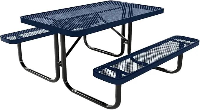 Coated Outdoor Furniture Heavy-Duty Portable Outdoor Kids Table, Expanded Metal Kids Picnic Table, Commercial-Grade Picnic Table, Made in America (4ft Rectangular, Childrens, Textured Dark Blue) by GreenHaven Gardens