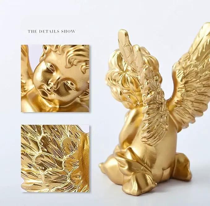 orenm 2 Pack Resin Cherubs Gold Angel Statue Figurine, Garden Sleeping Cherub Statue Sculpture Indoor Outdoor Home Decoration, Cute Adorable Angle Sculpture Memorial Statue(4" Height) (Gold) by GreenHaven Gardens