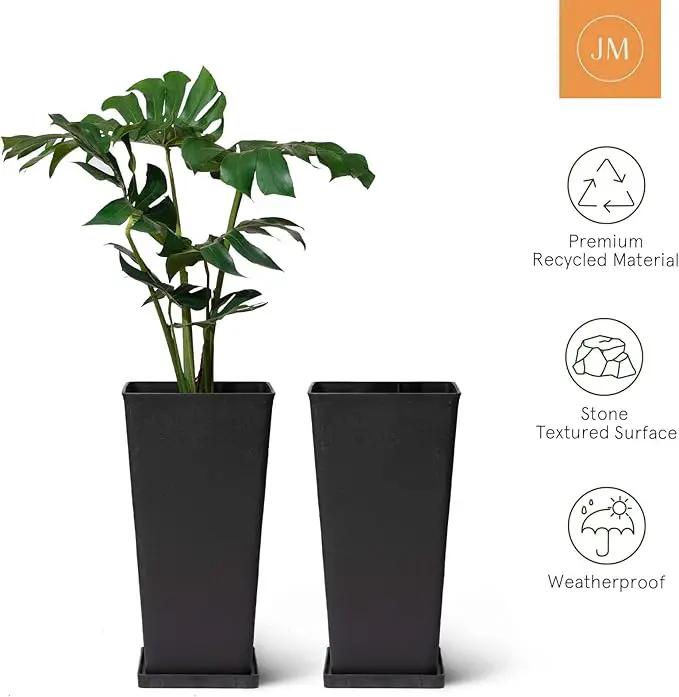 La Jolíe Muse Tall Planters 20 Inch, Flower Pot Pack 2, Patio Deck Indoor Outdoor Garden Tree Planters (Black) by GreenHaven Gardens