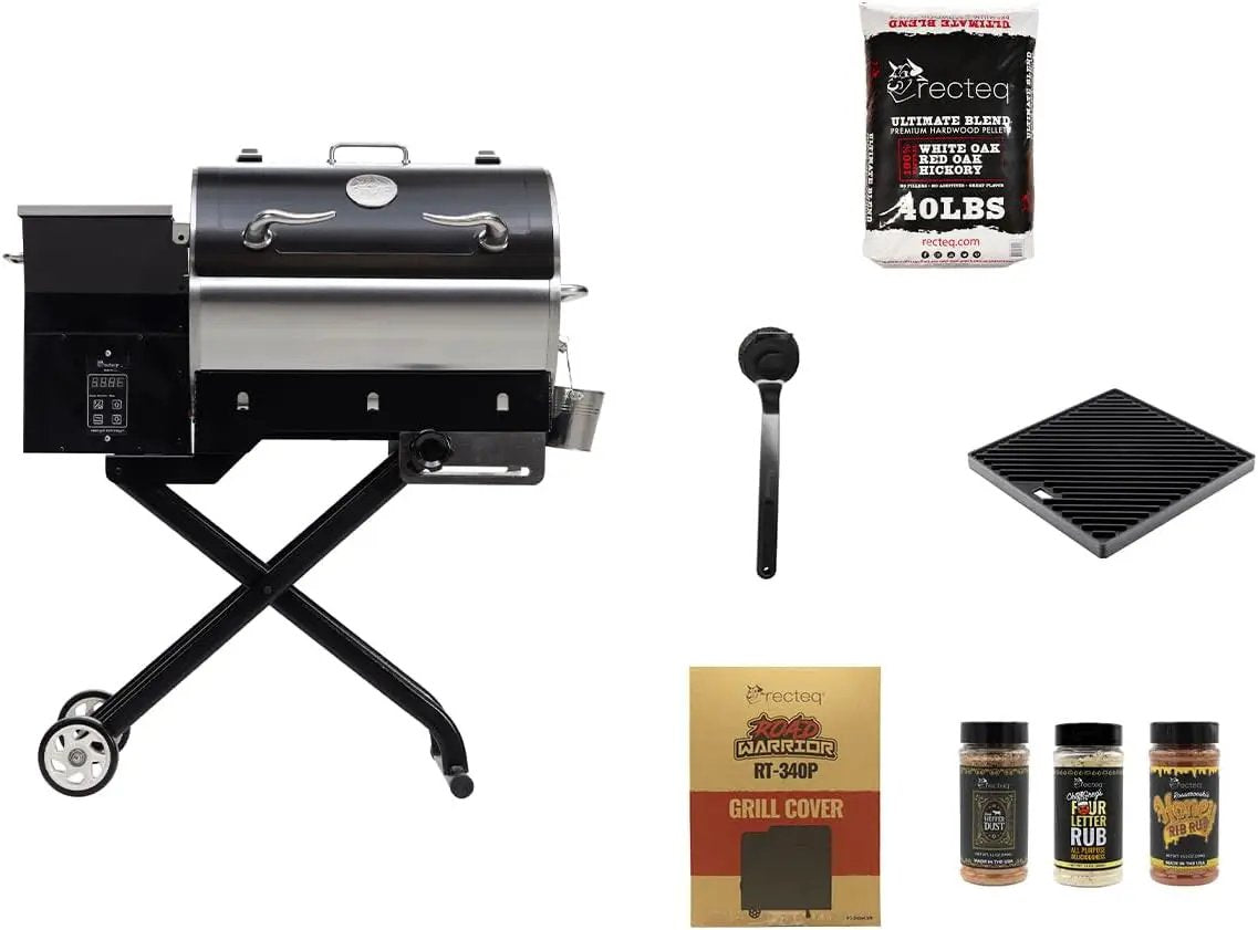 recteq Pellet Grill - Road Warrior 340 + Searing Essentials Bundle, Portable Electric Pellet Smoker Grill, BBQ, Wood Pellets, Sear, Smoke, and More by GreenHaven Gardens