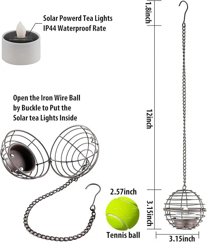 Solar Hanging Lanterns Outdoor Waterproof, Rust Iron Ball Candle Holder with Flickering Solar Powered Tea Lights, Perfect Chargeable Solar Lights for Backyard Patio Garden Fence Tree Decoration-4Pack by GreenHaven Gardens