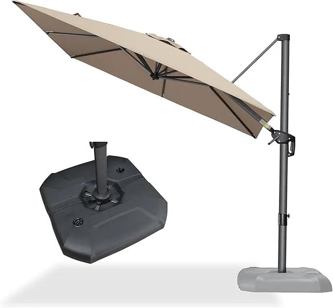 PURPLE LEAF 8 Feet Outdoor Square Cantilever Umbrella Patio Umbrella with Base Aluminum Offset Umbrella with 360-degree Rotation for Garden Deck Pool Patio Taupe by GreenHaven Gardens
