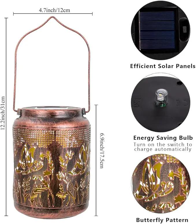 2 Pack Butterfly Solar Lanterns Outdoor Waterproof,Birthday Gifts for Women Mom,Hanging Solar Lights Outdoor LED 6.9" Metal Butterfly Decorative Lanterns for Patio,Pathway,Yard,Garden Decor by GreenHaven Gardens