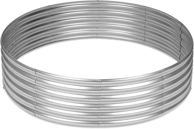 OUSHENG 5x5x1ft Round Galvanized Raised Garden Beds Outdoor, Steel Fire Pit Ring Flower Planter Large Metal Above Ground Boxes Kit for Gardening Vegetables Outside by GreenHaven Gardens
