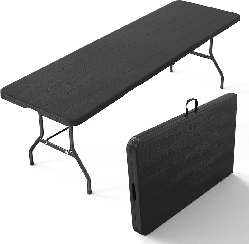 VINGLI 8 Foot Plastic Folding Table Portable Long Table for Indoor Outdoor Use Rectangular with Carrying Handle, Black by GreenHaven Gardens