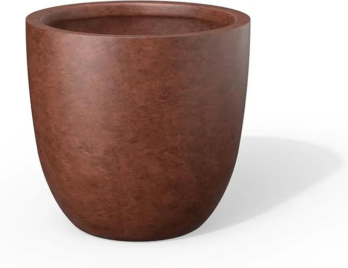 Kante 14 Inch Dia Round Concrete Planter, Indoor Outdoor Large Plant Pot with Drainage Hole and Rubber Plug for Home Patio Garden, Rusty by GreenHaven Gardens