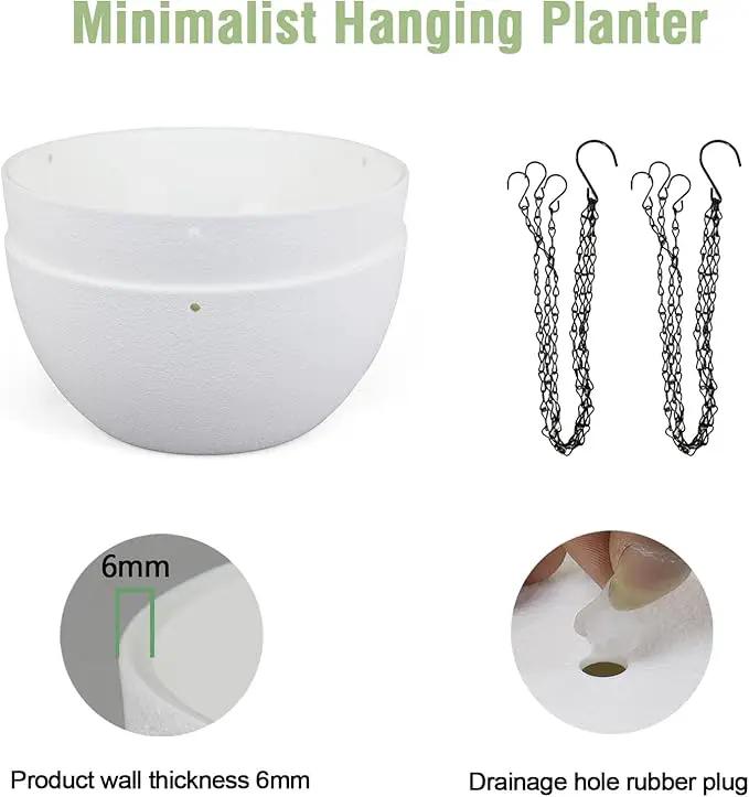 8 inch Small Hanging Planters for Indoor Outdoor Plants, 2 Pack Hanging Flower Pots with Drainage Holes and Chain for Garden Porch Plants, Plastic Hanging Baskets for House Plants, White by GreenHaven Gardens