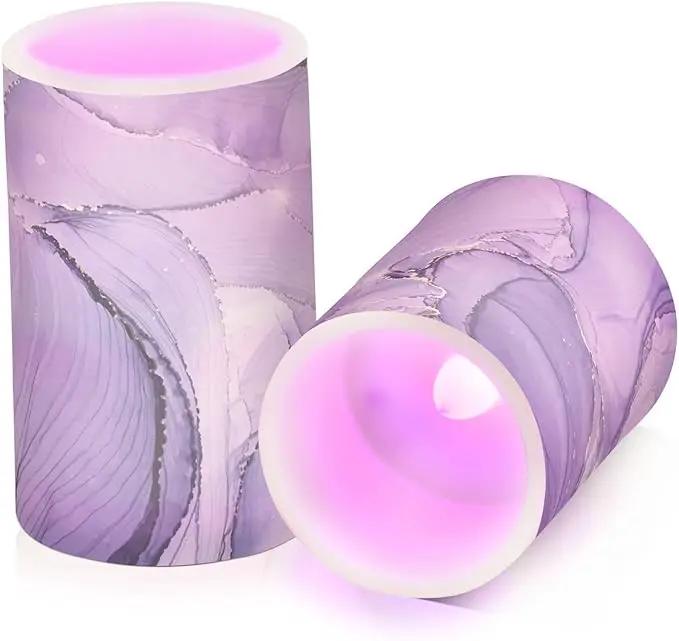 Flickering Flameless Candles, Purple Marble Lavender Liquid LED Candles with Remote Timer, Set of 2 Battery Operated Candle for Valentine Wedding Birthday by GreenHaven Gardens