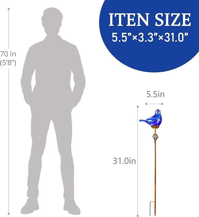 Decorative Solar Lights, Outdoor Solar Bird Stake Lights, Hand Blown Glass Decorative Garden Pathway Lights Outdoor Waterproof Glass Stakes (Dark Blue) by GreenHaven Gardens