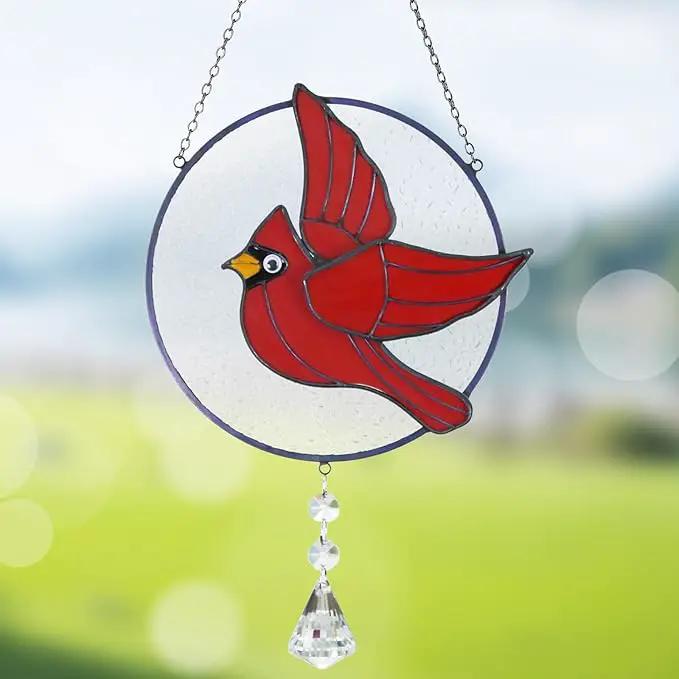 Cardinal Stained Glass Suncatchers for Windows Hangings Decorative,Red Love Birds Sun Catchers with Crystal Indoor Ornaments,Memorial Gifts for Women,Sun Catchers by GreenHaven Gardens
