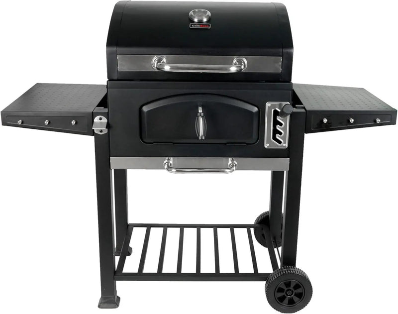 Grill Boss 24 Inch Charcoal BBQ Grill with Side Shelves, Built-In Thermometer, Black by GreenHaven Gardens