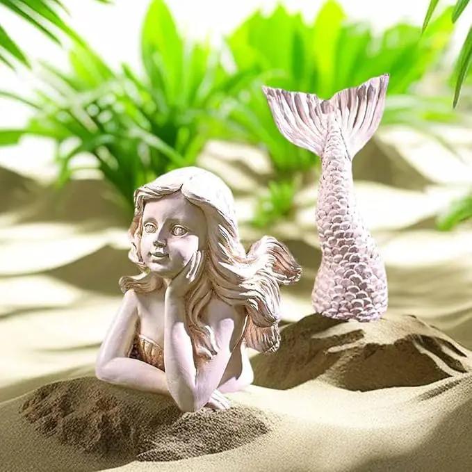 BGBWBFBR Handmade Mermaid Statue Set with Blue and White Starfish: A Beautiful Addition to Your Home Décor, ry-001 by GreenHaven Gardens