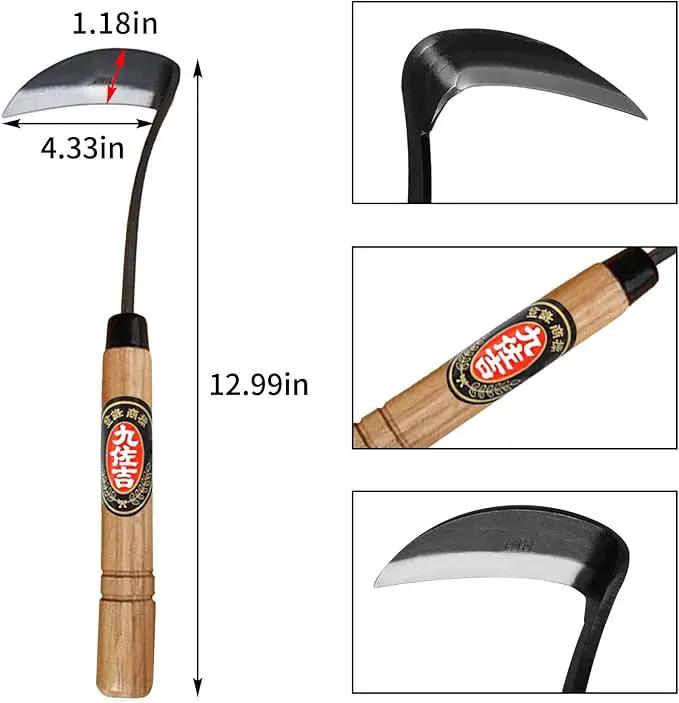 Kana Hoe 217 Japanese Garden Tool - Hand Hoe/Sickle is Perfect for Weeding and Cultivating,Solid Wood Handle for Gardening Tools by GreenHaven Gardens