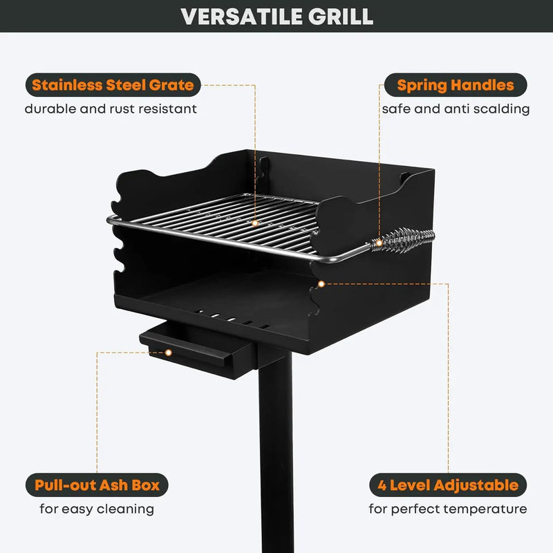 Stanbroil Charcoal Barbecue Grill for Outdoor, Heavy Duty Steel Park BBQ Grill with Stainless Steel Cooking Grate and Above/In Ground Post for Camping and Backyard by GreenHaven Gardens