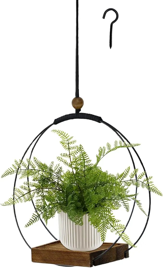 Hanging Planters for Indoor Plants, Black Plant Hanger Indoor with Sturdy Wood Base, Modern Boho Macrame Plant Hanger, Hanging Wall Ceiling Window Home Decor (Plants/Pots Not Included) by GreenHaven Gardens