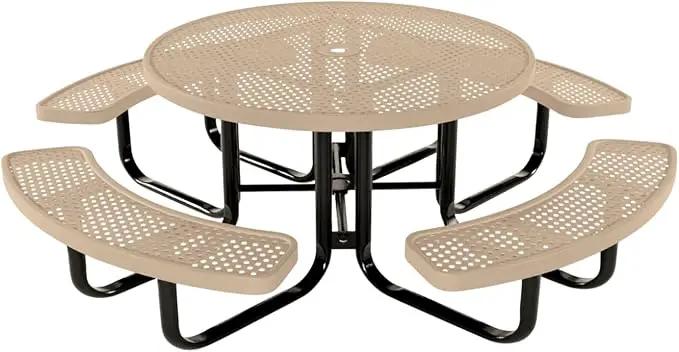 Coated Outdoor Furniture Heavy-Duty Portable Outdoor Kids Table with Umbrella Hole, Punched Steel Kids Picnic Table, Commercial-Grade, Made in America (46 In, Round, Childrens, Tan) by GreenHaven Gardens
