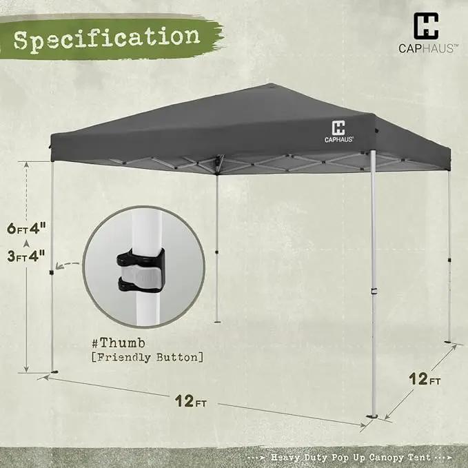 CAPHAUS 12ft x 12ft Patented One-Push Pop Up Outdoor Canopy Tent, Heavy-Duty Commercial Grade w/Central Lock, Portable and Instant Folding Shelter with Wheeled Carry Bag and Weight Bag, Dark Grey by GreenHaven Gardens