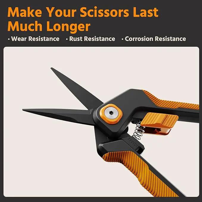 PrunePro Garden Scissors Pruning Shears Sharp Stainless Steel Non-Stick Teflon Coating Blade for Precise Cuts Garden Snip Bonsai Clippers for Plants Rose Flower Orange 2 Pack by GreenHaven Gardens