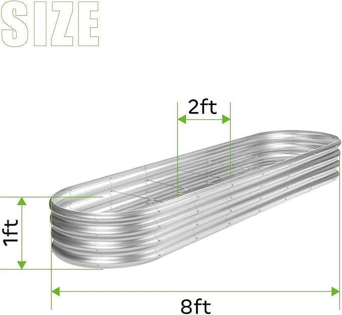 Land Guard 8ft Galvanized Raised Garden Bed Kit, Raised Garden Boxes Outdoor, Oval Metal Raised Garden Beds for Vegetables, Silver,108 Gallon Capacity(with 10 Connecting rods) by GreenHaven Gardens