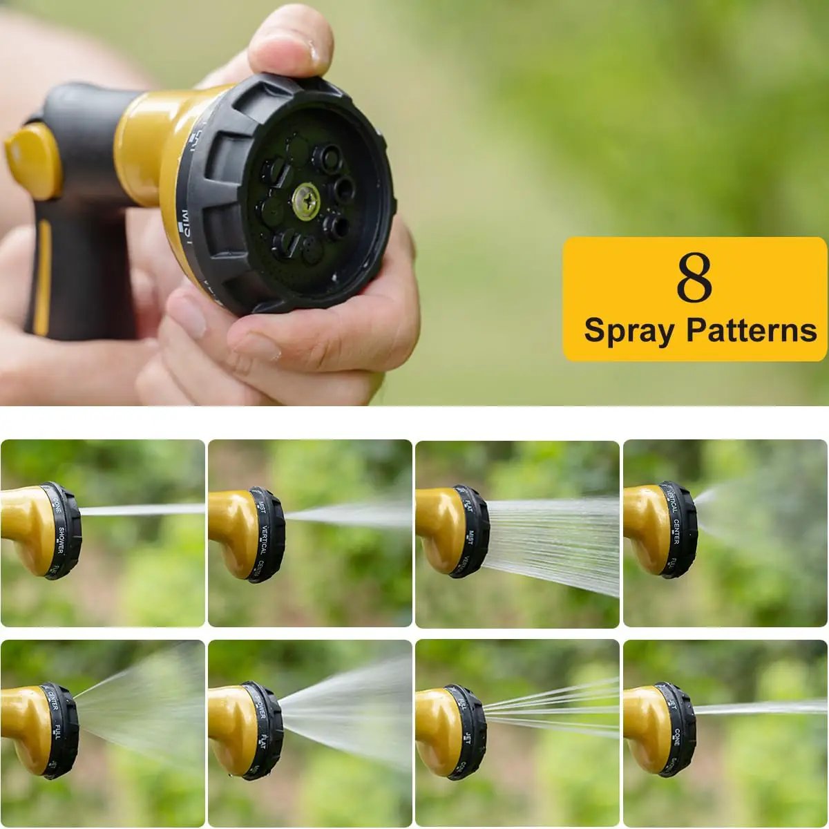 FANHAO Garden Hose Nozzle Heavy Duty, 100% Metal Water Hose Sprayer with 8 Spray Patterns, High Pressure Spray Nozzle Thumb Control On Off Valve for Outdoor Lawn & Plant Watering, Car & Pet Washing by GreenHaven Gardens