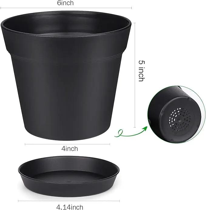 Homenote Pots for Plants, 15 Pack 6 Inch Plastic Planters with Multiple Drainage Holes and Tray,Plant Pots for All Home Garden Flowers Succulents (Black) by GreenHaven Gardens